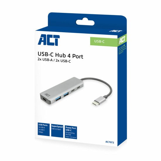 ACT AC7072 hub & concentrateur USB 3.2 Gen 1 (3.1 Gen 1) Type-C 5000 Mbit/s Noir, Gris