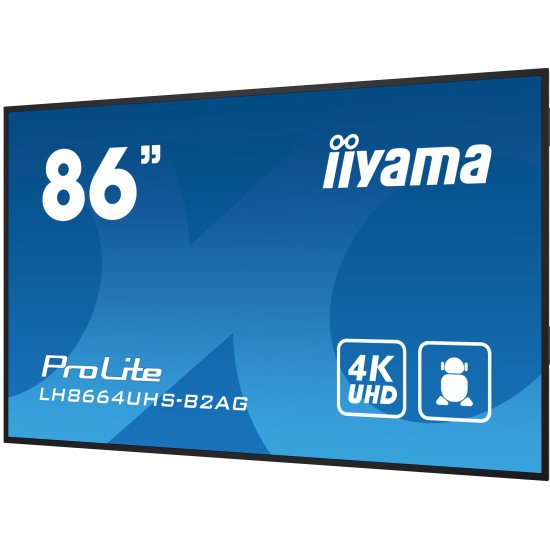 iiyama LH8664UHS-B2AG affichage de messages Écran plat de signalisation numérique 2,18 m (86") Wifi 500 cd/m² 4K Ultra HD Noir Intégré dans le processeur Android 24/7