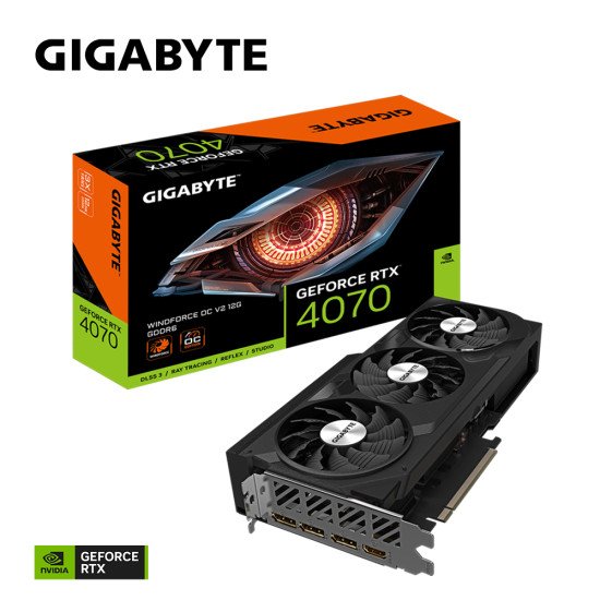 GIGABYTE Carte Graphique GeForce RTX 4070 WINDFORCE OC V2 12G - 12GB GDDR6, 192bit, PCI-E 4.0, 2490MHz Core Clock, 3 x DisplayPort 1.4a, 1 x HDMI 2.1a, NVIDIA DLSS 3, GV-N4070WF3OCV2-12GD