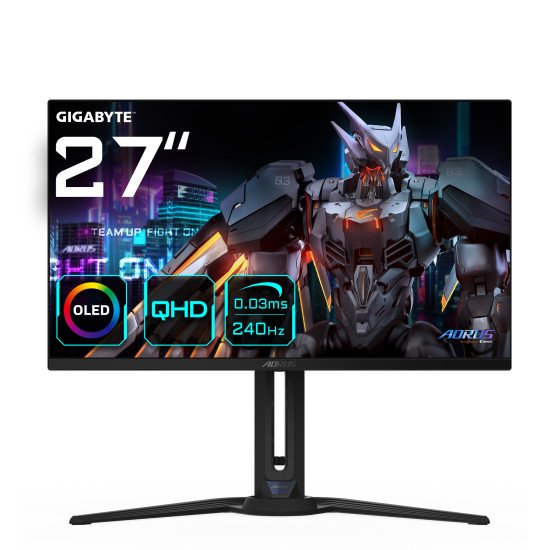 GIGABYTE AORUS Écran de jeu FO27Q2 OLED QHD 27" - 2560 x 1440, 240 Hz, 0,03 ms, KVM, 250 cd/m², FreeSync Premium Pro, DisplayHDR True Black 400, HDMI 2.1