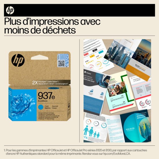 HP 937e Cartouche d'encre authentique Cyan EvoMore