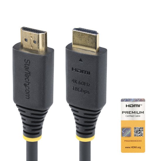 StarTech.com Câble HDMI Haut Débit de 1m Certifié Premium, 4K 60Hz/1440p 144Hz, HDR10/HDCP 2.2/ARC, 18Gbps, Cordon HDMI 2.0 UHD pour TV/Moniteur/Affichage, Gaine TPE