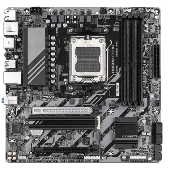 GIGABYTE B850M DS3H Carte Mère - Processeurs AMD Ryzen Série 9000, 16+2+2 phases VRM numériques, jusqu'à 8200MHz DDR5 (OC), 1xPCIe 5.0 + 1xPCIe 4.0 M.2, LAN 2.5, USB 3.2 Gen 2