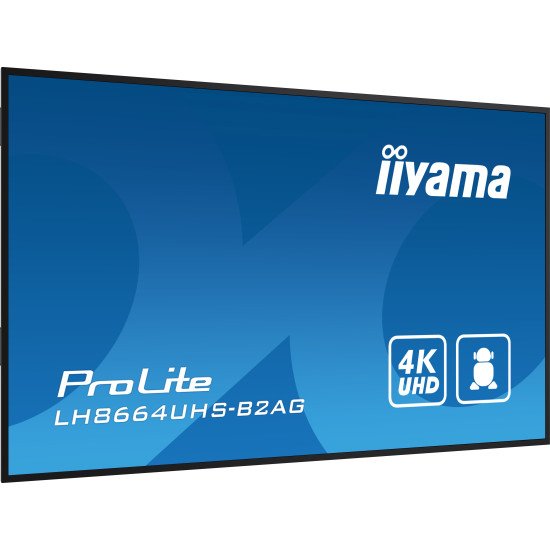 iiyama LH8664UHS-B2AG affichage de messages Écran plat de signalisation numérique 2,18 m (86") Wifi 500 cd/m² 4K Ultra HD Noir Intégré dans le processeur Android 24/7