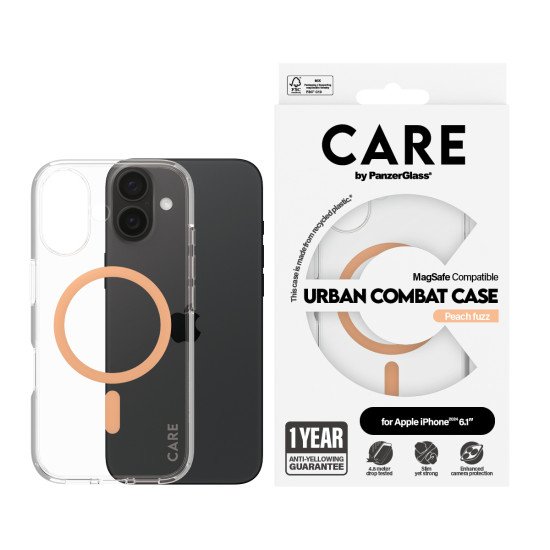 PanzerGlass CARE by PG Peachy MagSafe iPhone16 6.1 coque de protection pour téléphones portables Housse Transparent