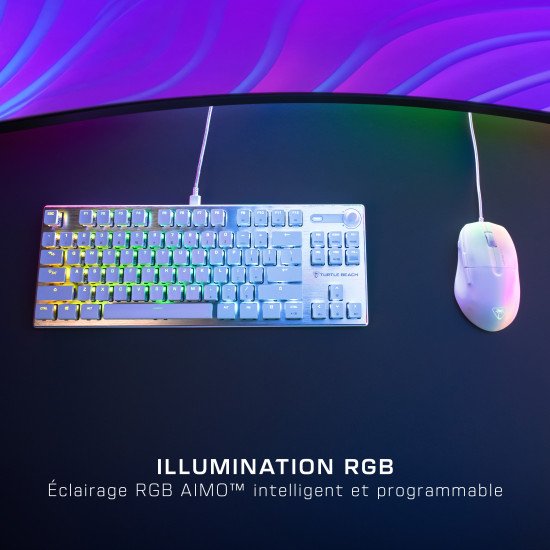 Turtle Beach Pure SEL - Souris gaming ergonomique ultralégère RGB, capteur optique DPI 8K, touches mécaniques, système de prétension, patins en PTFE pur, éclairage RGB Blanc