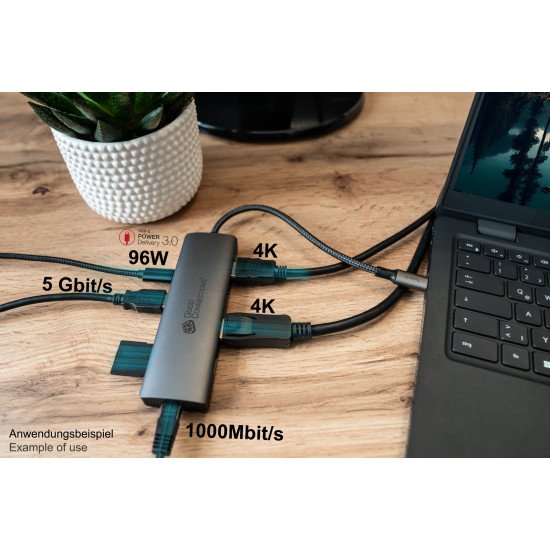 Alcasa HUB-C001A hub & concentrateur USB Type-C 5000 Mbit/s Anthracite