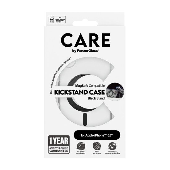 PanzerGlass CARE by PG BLK Kick/MagS iPhone16 6.7 coque de protection pour téléphones portables Housse Transparent