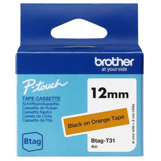 Brother BTAG-T31 – Ruban adhésif noir sur orange, 12 mm de large, non laminé