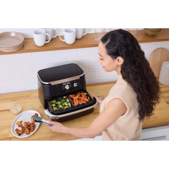 Ninja AF500EU friteuse Double 10,4 L Autonome 2470 W Friteuse d'air chaud Noir, Acier inoxydable