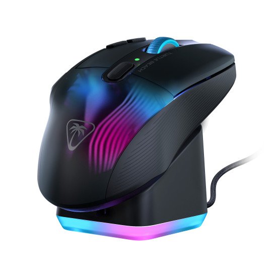 Turtle Beach Kone XP Air - Souris gaming RGB ergonomique, personnalisable et sans fil, Bluetooth, capteur optique 19 000 DPI, autonomie de batterie de 100 heures, station de charge, 29 entrées programmables, éclairage AIMO RGB, molette 4D Noir