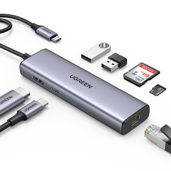 Ugreen USB-C to 2*USB3.0+HDMI+RJ 45+SD&TF+PD port Hub