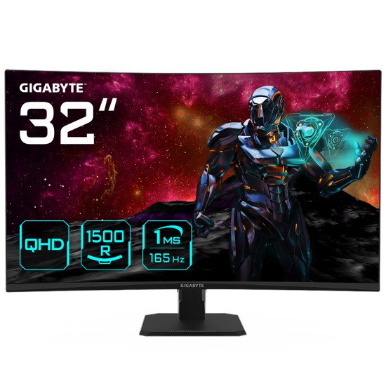 GIGABYTE GS32QC Moniteur de jeu incurvé 31,5" QHD - 2560 x 1440, 1500R, 165Hz, 1ms, 300 cd/m², FreeSync Premium, HDR Ready, HDMI 2.0, DisplayPort 1.4