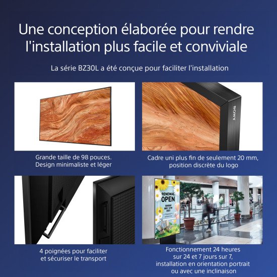 Sony FW-98BZ30L affichage de messages Écran plat de signalisation numérique 2,49 m (98") LED Wifi 440 cd/m² 4K Ultra HD Noir Android 24/7