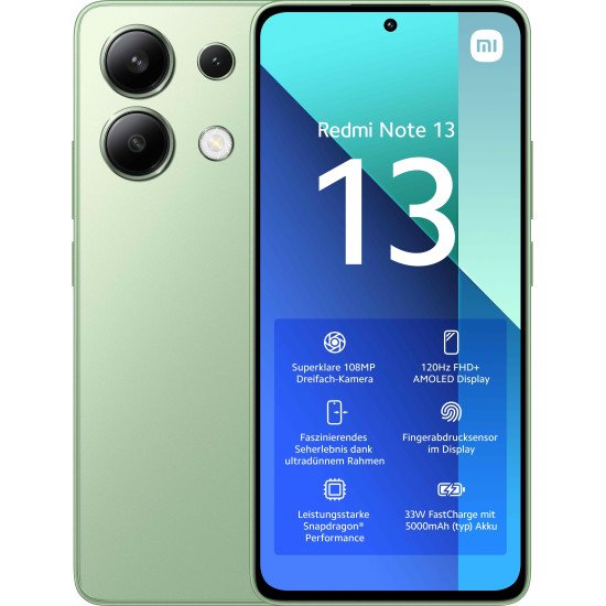 Xiaomi Redmi Note 13 16,9 cm (6.67") Double SIM Android 13 4G USB Type-C 6 Go 128 Go 5000 mAh Vert, Couleur menthe