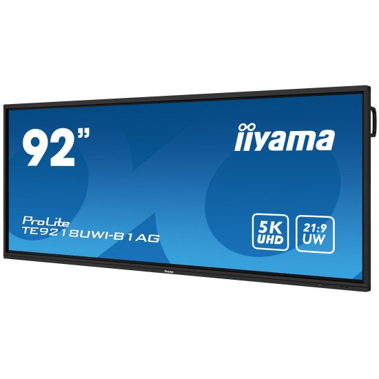 iiyama TE9218UWI-B1AG affichage de messages Écran plat interactif 2,32 m (91.5") LED Wifi 500 cd/m² 5K Ultra HD Noir Écran tactile Intégré dans le processeur Android 16/7