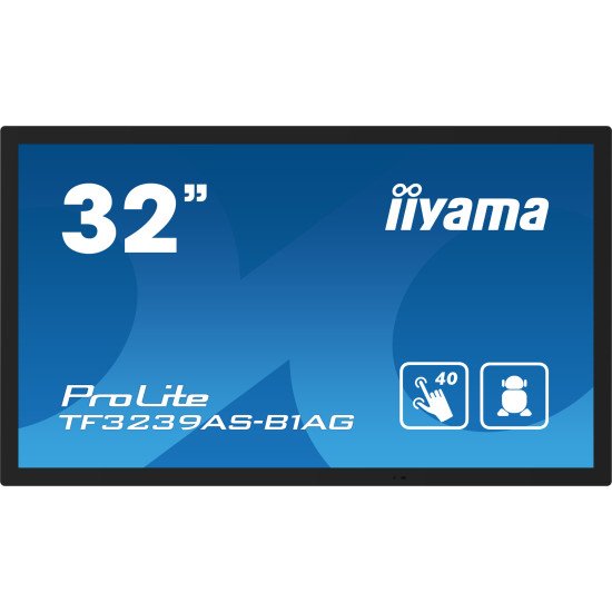 iiyama TF3239AS-B1AG affichage de messages Écran plat de signalisation numérique 80 cm (31.5") LED 500 cd/m² 2.4K Ultra HD Noir Écran tactile Intégré dans le processeur Android 24/7