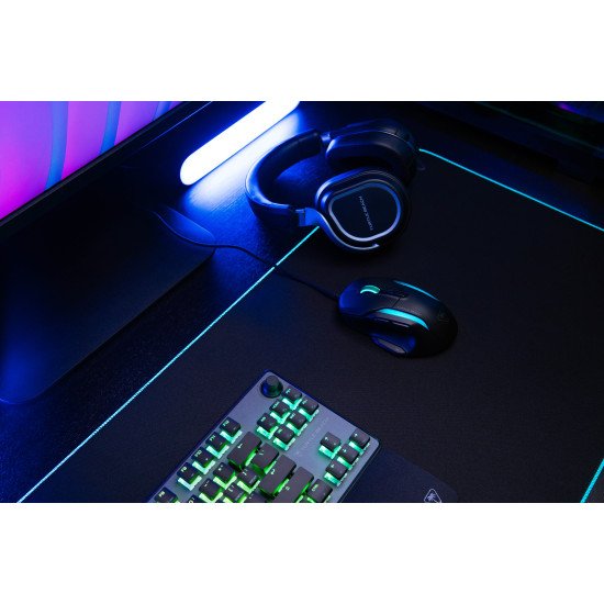 Turtle Beach Kone II - Souris gaming RGB ergonomique filaire, capteur optique 26 000 DPI, interrupteurs optiques 100 M de clics, 23 entrées personnalisables, molette 4D, patins en PTFE pur - Noir cendre