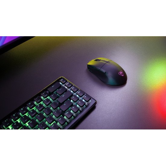 Turtle Beach Pure Air - Souris de gaming RGB ergonomique sans fil ultra-légère, capteur optique 26 000 PPP, batterie 125 heures, double système sans fil, interrupteurs optiques TITAN, Bluetooth, éclairage RGB. Semi-translucide noir