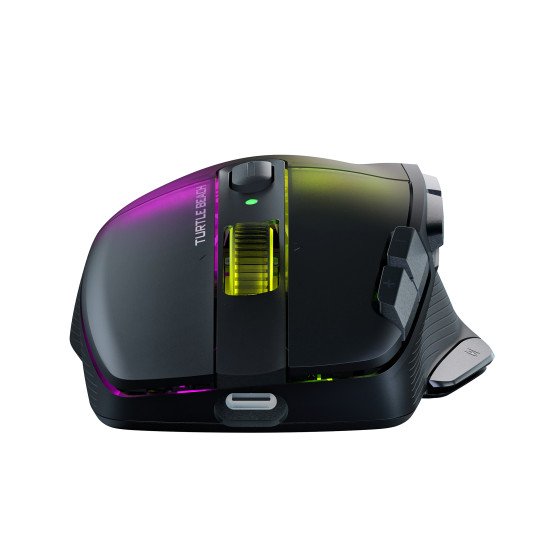 Turtle Beach Kone XP Air - Souris gaming RGB ergonomique, personnalisable et sans fil, Bluetooth, capteur optique 19 000 DPI, autonomie de batterie de 100 heures, station de charge, 29 entrées programmables, éclairage AIMO RGB, molette 4D Noir