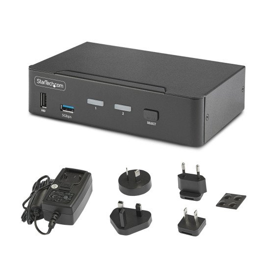 StarTech.com Switch KVM DisplayPort 2 Ports - 8K 60H/4K 144Hz, Écran Unique, DisplayPort 1.4, 2 Ports USB 3.0, 4x USB 2.0 HID, Commutateur KVM, Commutation par Bouton-Poussoir, Conforme TAA - Indépendant de l'OS