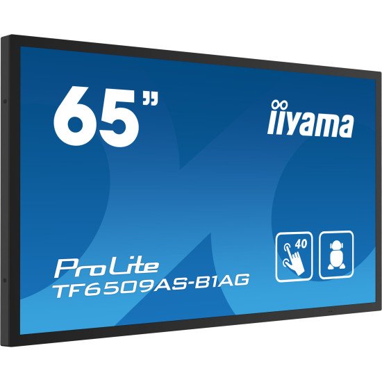 iiyama TF6539AS-B1AG affichage de messages Écran plat de signalisation numérique 163,8 cm (64.5") LED 500 cd/m² 4K Ultra HD Noir Écran tactile Intégré dans le processeur Android 24/7