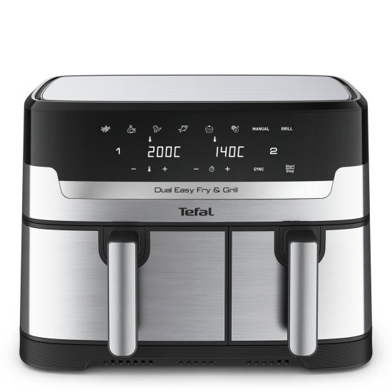 Tefal Dual Easy Fry & Grill EY905D Double 8,3 L Autonome 2700 W Friteuse d'air chaud Acier inoxydable