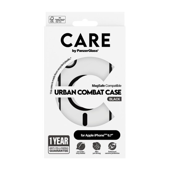 PanzerGlass CARE by PG UrbCom BLK MagS iPhone16 6.7 coque de protection pour téléphones portables Housse Transparent