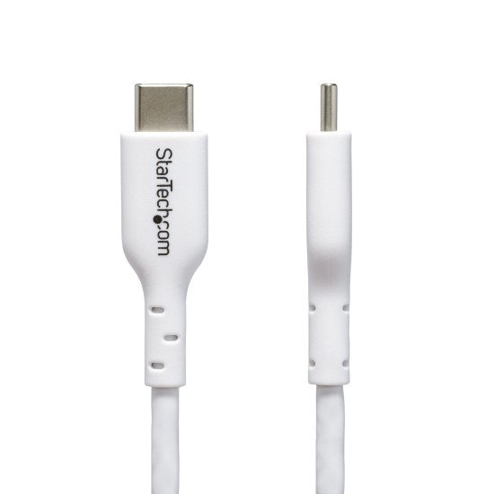 StarTech.com Câble de Charge USB-C de 3m, Câble USB- C, USB 2.0 (480mbps) Câble Chargeur Portable, Alimentation 60W 3A, Gaine TPE, Câble Data USB-C, Blanc, M/M