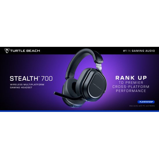 Turtle Beach Casque gaming amplifié multiplateforme sans fil Stealth 700 pour PS5, PS4, PC et mobile - Haut-parleurs 60 mm, microphone avec isolation acoustique par l'IA, Bluetooth, autonomie 80 heures, deux émetteurs - Noir