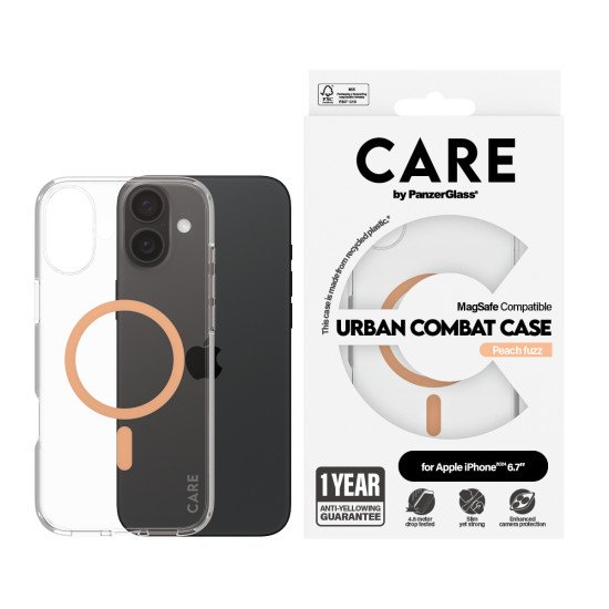 PanzerGlass CARE by PG Peachy MagSafe iPhone16 6.7 coque de protection pour téléphones portables Housse Transparent