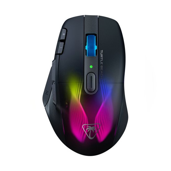 Turtle Beach Kone XP Air - Souris gaming RGB ergonomique, personnalisable et sans fil, Bluetooth, capteur optique 19 000 DPI, autonomie de batterie de 100 heures, station de charge, 29 entrées programmables, éclairage AIMO RGB, molette 4D Noir