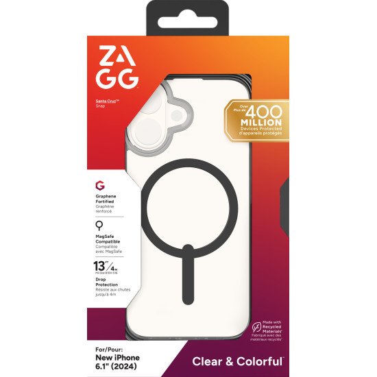 ZAGG Santa Cruz Snap coque de protection pour téléphones portables 15,5 cm (6.1") Housse Noir, Transparent