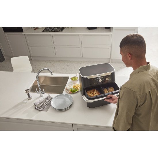 Ninja AF500EU friteuse Double 10,4 L Autonome 2470 W Friteuse d'air chaud Noir, Acier inoxydable