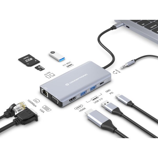 Conceptronic DONN20G Avec fil USB 3.2 Gen 1 (3.1 Gen 1) Type-C Gris