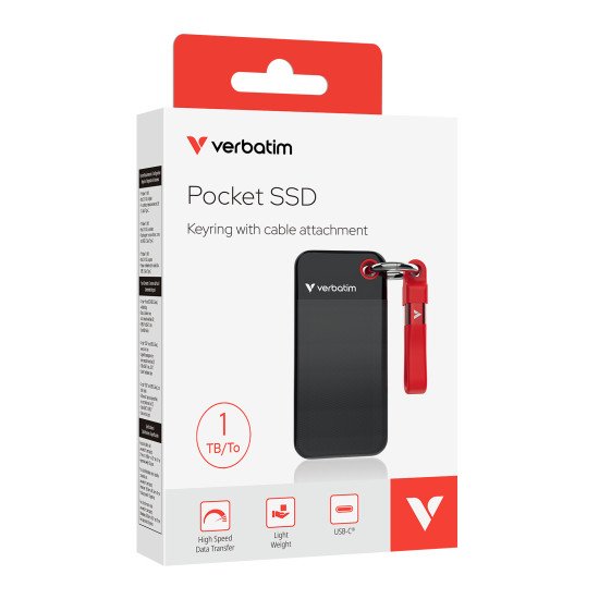 Verbatim Pocket SSD 1 To USB Type-C 3.2 Gen 2 (3.1 Gen 2) Noir, Rouge