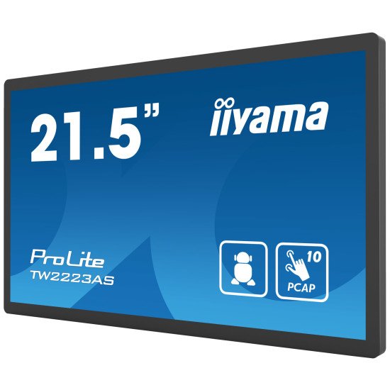 iiyama TW2223AS-B2 affichage de messages Écran plat interactif 54,6 cm (21.5") Wifi 400 cd/m² Full HD Noir Écran tactile Intégré dans le processeur Android 12 24/7