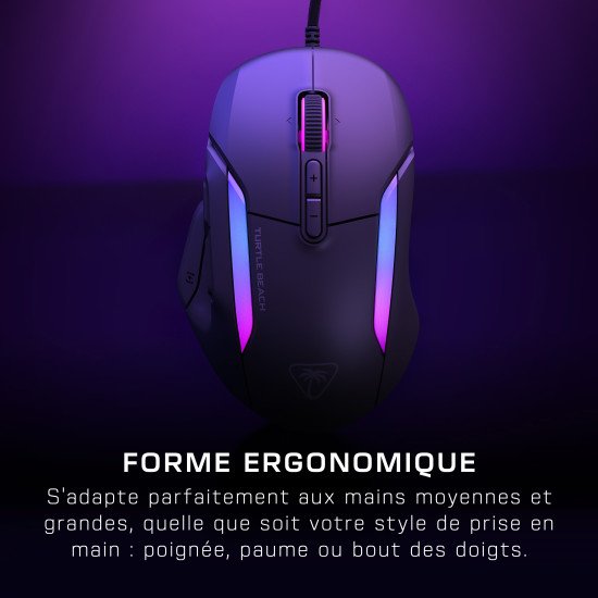 Turtle Beach Kone II - Souris gaming RGB ergonomique filaire, capteur optique 26 000 DPI, interrupteurs optiques 100 M de clics, 23 entrées personnalisables, molette 4D, patins en PTFE pur - Noir cendre