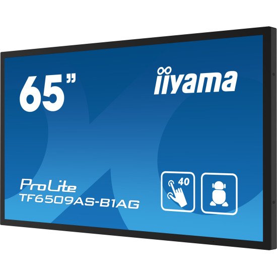 iiyama TF6539AS-B1AG affichage de messages Écran plat de signalisation numérique 163,8 cm (64.5") LED 500 cd/m² 4K Ultra HD Noir Écran tactile Intégré dans le processeur Android 24/7