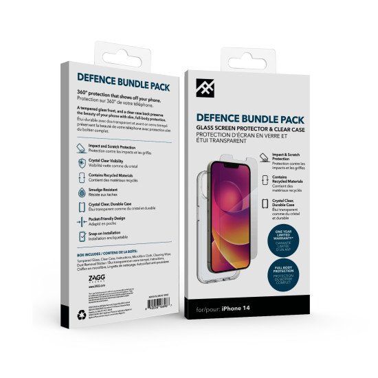 IFROGZ Defence Bundle Pack coque de protection pour téléphones portables 15,5 cm (6.1") Housse Transparent