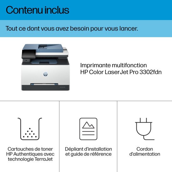 HP Color LaserJet Pro Imprimante multifonction 3302fdn, Couleur, Imprimante pour Petites/moyennes entreprises, Impression, copie, scan, fax, Imprimer depuis un téléphone ou une tablette; Chargeur automatique de documents; Impression recto-verso; Numérisat