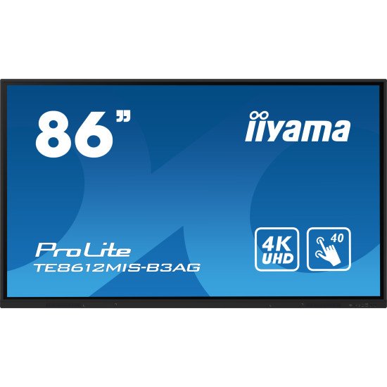 iiyama TE8612MIS-B3AG affichage de messages En forme de kiosk 2,18 m (86") LCD Wifi 400 cd/m² 4K Ultra HD Noir Écran tactile Intégré dans le processeur Android 11 24/7