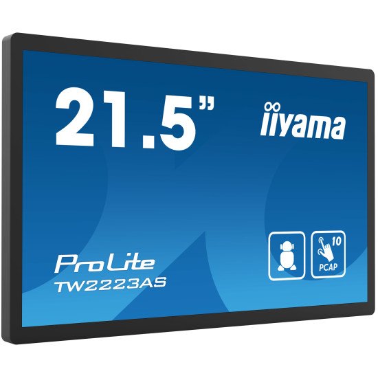 iiyama TW2223AS-B2 affichage de messages Écran plat interactif 54,6 cm (21.5") Wifi 400 cd/m² Full HD Noir Écran tactile Intégré dans le processeur Android 12 24/7