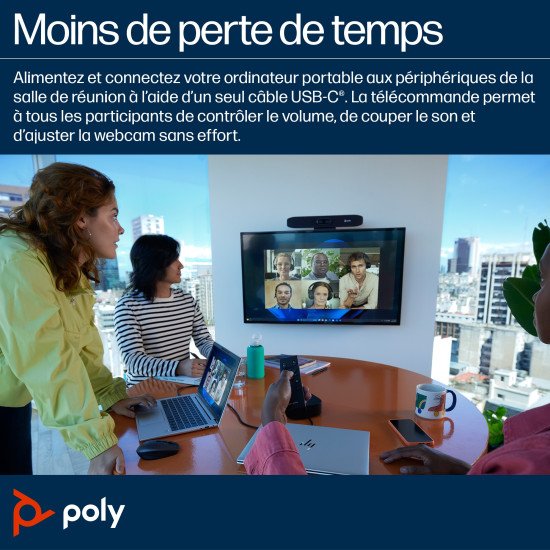 POLY Barre de visioconférence USB Studio R30 et télécommande BT avec station d'accueil HP USB-C G5 (ABB)