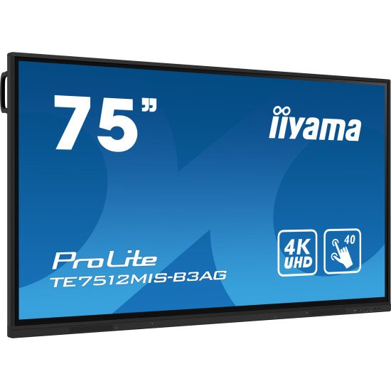 iiyama TE7512MIS-B3AG affichage de messages En forme de kiosk 190,5 cm (75") LCD Wifi 400 cd/m² 4K Ultra HD Noir Écran tactile Intégré dans le processeur Android 11 24/7