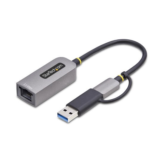 StarTech.com Adaptateur 2.5GbE USB-C vers Ethernet avec Convertisseur USB-A, NBASE-T NIC, USB 3.0 Type-C 2.5/1G Réseau Multi Speed, Compatible Thunderbolt, Windows & Mac