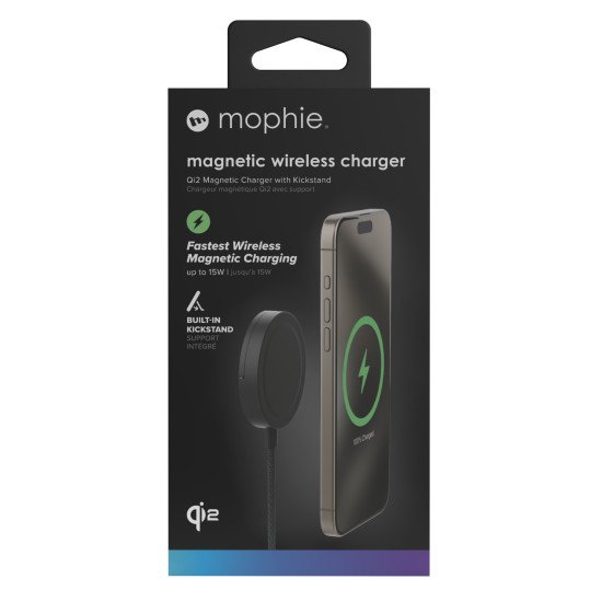 mophie Qi2 Magnetic Charger Smartphone Noir USB Recharge sans fil Charge rapide Intérieure