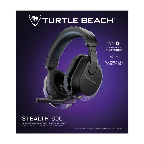 Turtle Beach Casque gaming amplifié multiplateforme sans fil Stealth 600 pour PC, PS5, PS4, Nintendo Switch et mobile - Bluetooth, 80 heures de batterie, microphone antibruit désactivable par basculement et Waves 3D Audio – Noir