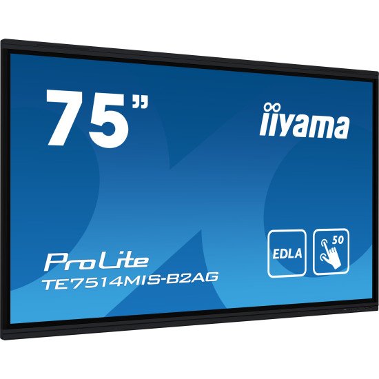 iiyama PROLITE TE7514MIS-B2AG Écran plat de signalisation numérique 190,5 cm (75") LCD Wifi 435 cd/m² 4K Ultra HD Noir Écran tactile Intégré dans le processeur Android 24/7