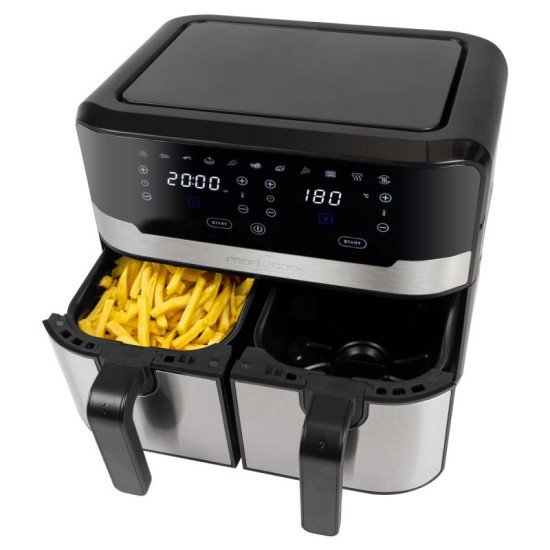 ProfiCook PC-FR 1242 H Double 9 L Autonome 2400 W Friteuse d'air chaud Noir, Acier inoxydable